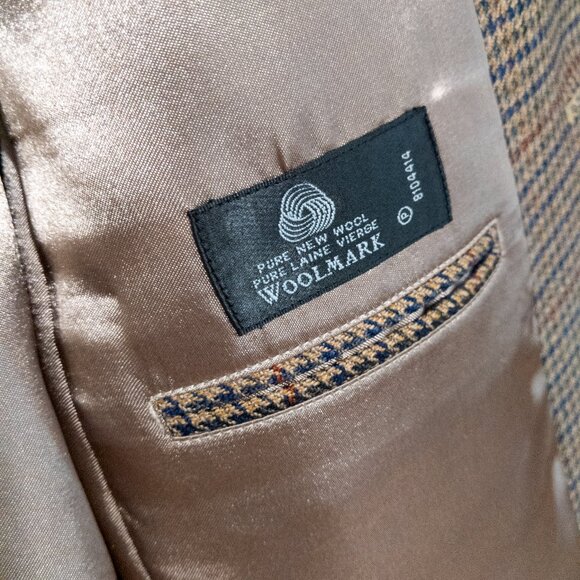 PROTOCOL 42R M Mens Blazer Tan Houndstooth Pattern Wool Lined CA0022 Professor - Picture 2 of 5